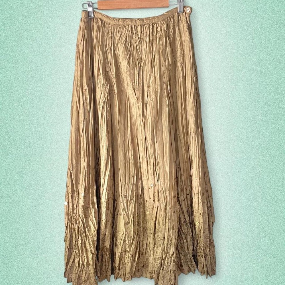 Chicos 100% Silk Golden Beaded Maxi Skirt